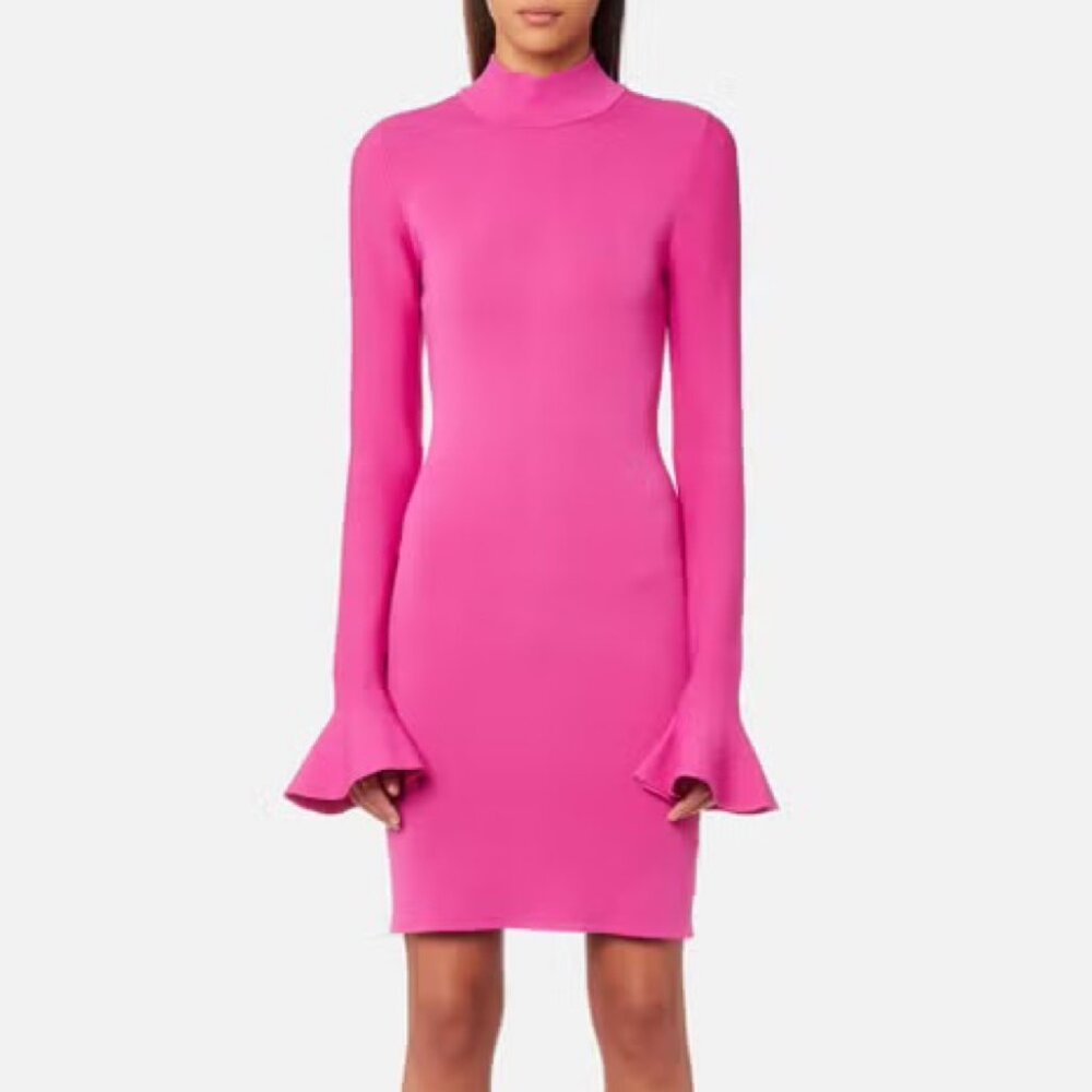 Michel Kors pink fitted midi dress with flare long sleeves small size